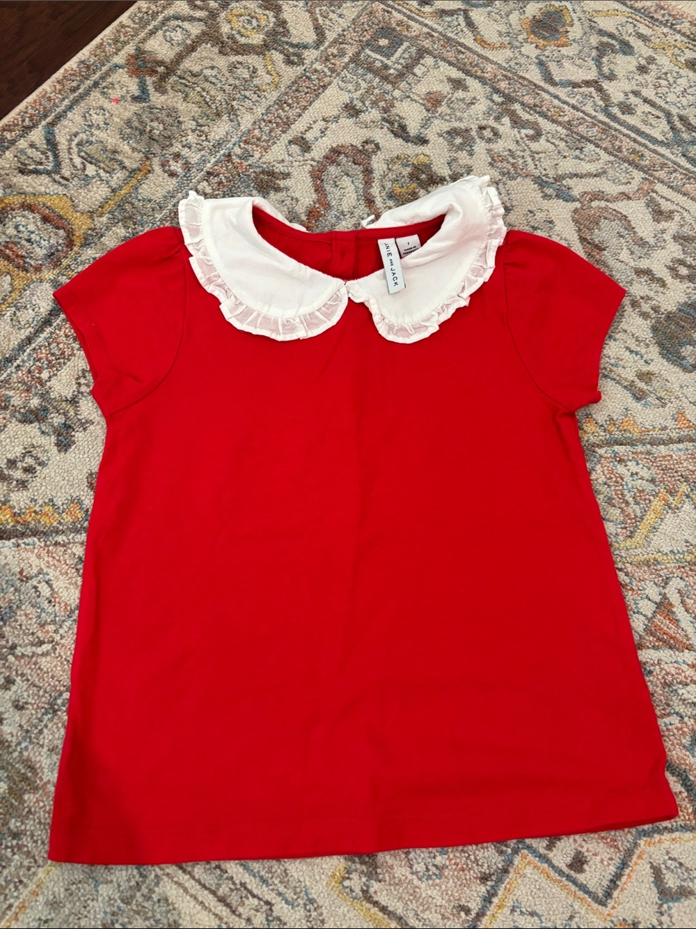 Janie and Jack Red Short-Sleeve Top with White Ruffled Peter Pan Collar